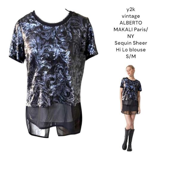 Vintage y2k Alberto Malaki squin sheer whimsy glam‎ goth blouse small-medium - Picture 1 of 7